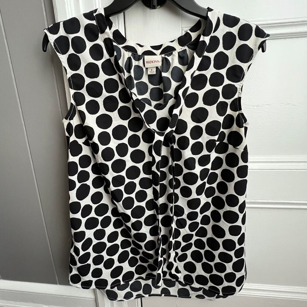 Merona Black & White Polka Dot Lightweight Sleeveless Blouse Top S